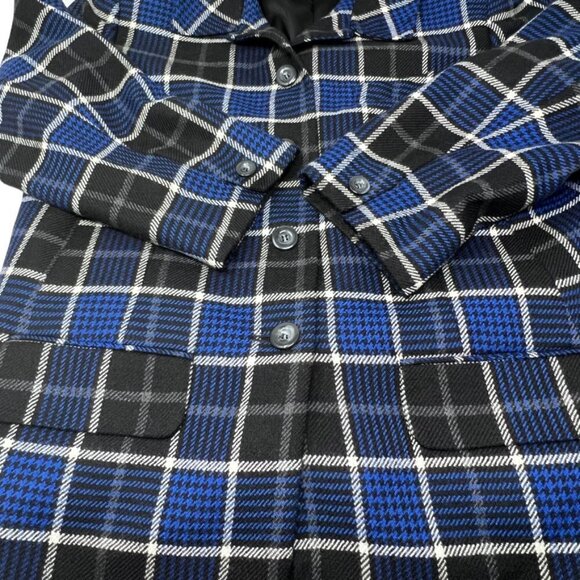 Y2K Rena Rowan Wool Tartan Plaid Button Blazer Size 18W Blue Black Shoulder Pads - Picture 16 of 16
